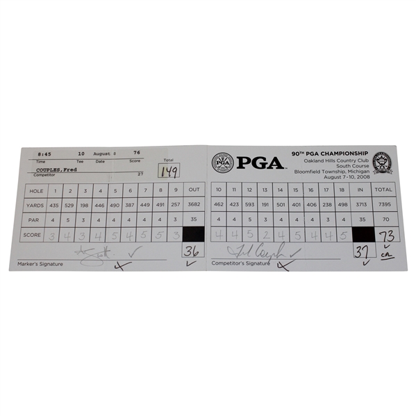 Fred Couples & Adam Scott 2008 PGA Championship at Oakland Hills 2nd Round Official Scorecard
