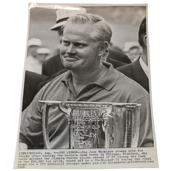 1967 Jack Nicklaus Happiness Is Winning First Prize AP Wire Photo - August 7th