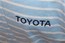 Chi Chi Rodriguez's Personal Jeff Rose Light Blue & White Striped Polo w/Sponsor - M