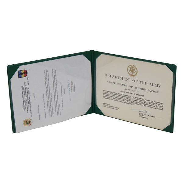 Chi Chi Rodriguezs Personal Department Of The Army Certificate Of Appreciation