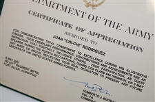 Chi Chi Rodriguez's Personal Department Of The Army Certificate Of Appreciation