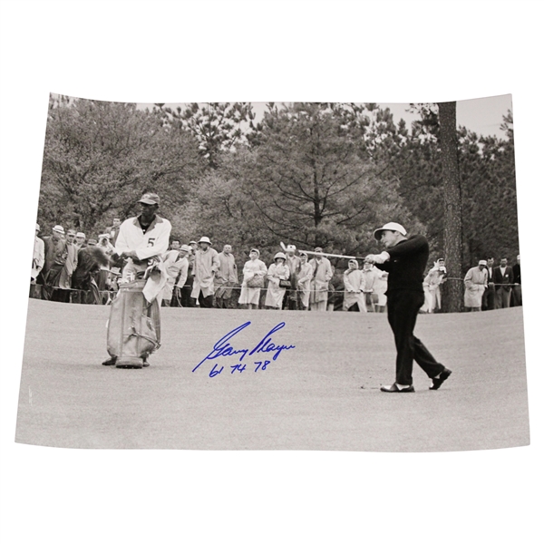 Gary Player Signed Black & White Post Swing 16x20 Photo w/61 74 78 JSA ALOA