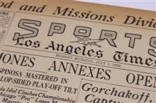 1929 Los Angeles Times Bobby Jones 'Ascends Throne Once More' Newspaper Article
