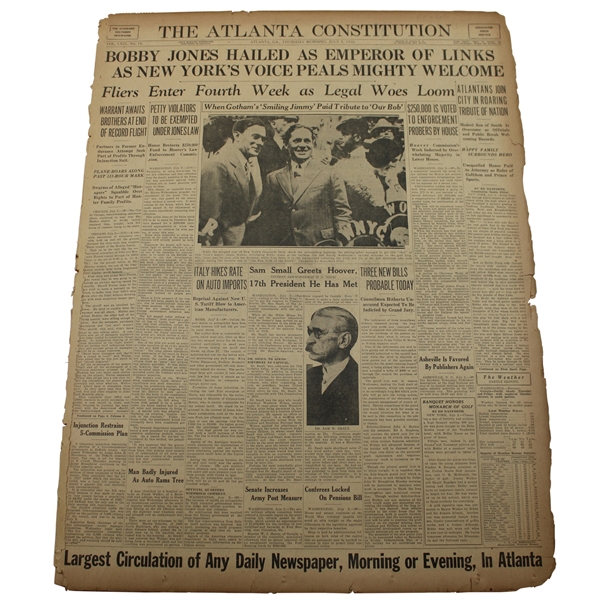 1930 Atlanta Constitution Bobby Jones Bobby Jones Hailed As Emperor Of Links Newspaper Article