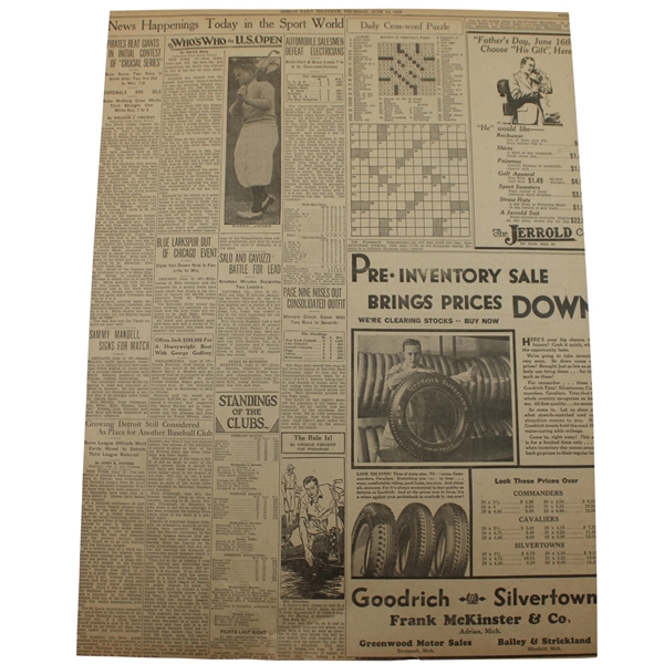 1929 Adrian Daily Telegram Bobby Jones Whos Who in U.S. Open Newspaper Article