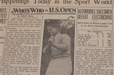 1929 Adrian Daily Telegram Bobby Jones 'Who's Who in U.S. Open' Newspaper Article