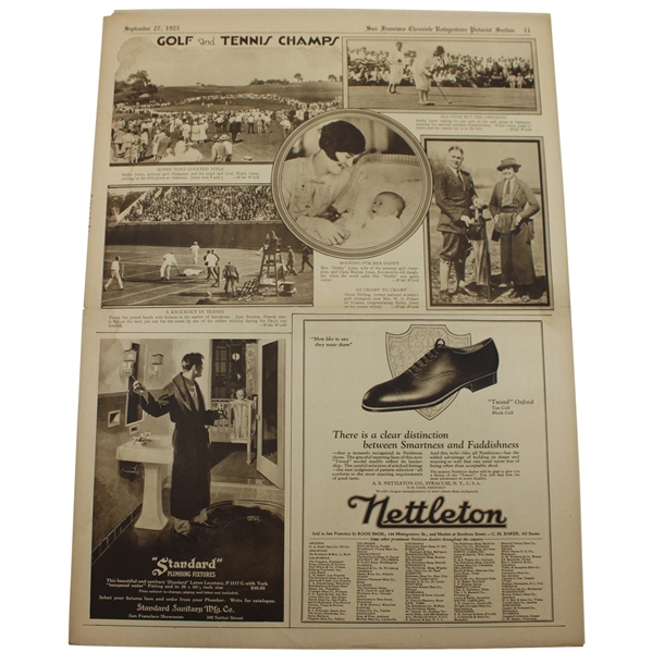 1925 San Francisco Chronicle Bobby Jones Wins Coveted Title & Champ to Champ Newspaper Article