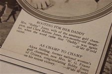 1925 San Francisco Chronicle Bobby Jones 'Wins Coveted Title' & 'Champ to Champ' Newspaper Article