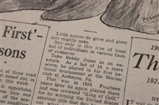 1935 Cleveland News Bobby Jones 'Little Acorn Grew To A Mighty Oak' Newspaper Article