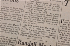 1935 Cleveland News Bobby Jones 'Little Acorn Grew To A Mighty Oak' Newspaper Article