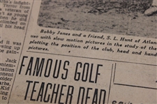 1930 Detroit News Bobby Jones 'Bob's Swing All Plotted Out for Golfers' Newspaper Article