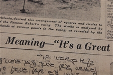 1930 Detroit News Bobby Jones 'Bob's Swing All Plotted Out for Golfers' Newspaper Article