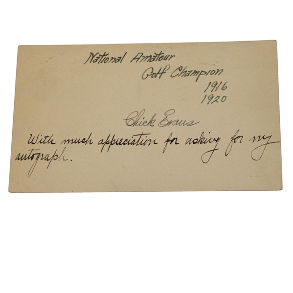 Chick Evans Signed GPC - 1916 & 1920 US Amateur Champ JSA ALOA