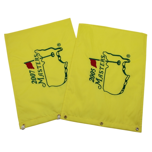 2005 & 2007 Masters Tournament Embroidered Flags - Woods & Johnson Champs
