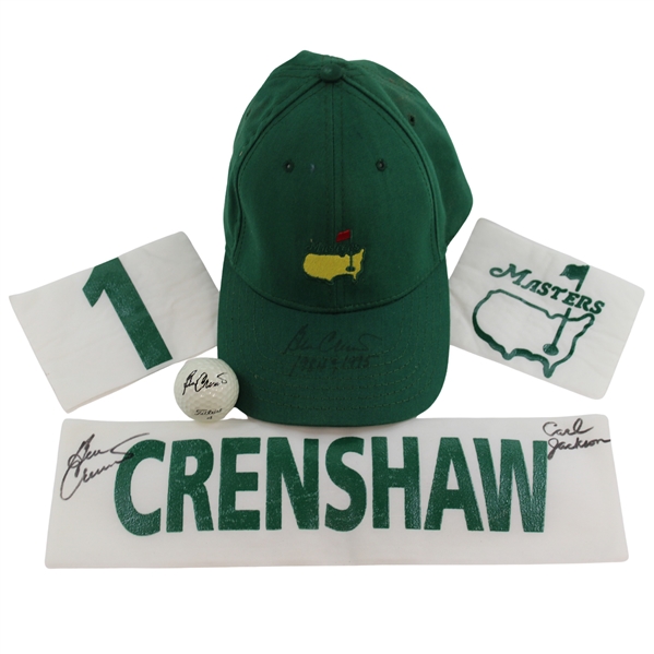 Ben Crenshaw & Carl Jackson Signed Caddy Nameplate w/Signed Masters Hat & Golf Ball JSA ALOA