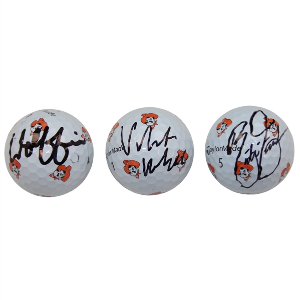 Viktor Hovland, Matt Wolff & Rickie Fowler Signed Oklahoma State Logo Golf Balls JSA ALOA