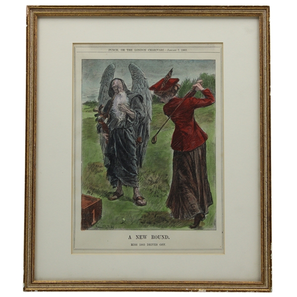 1903 Punch or the London Charivari A New Round Miss 1903 Drives Off by Partridge - Jan. 7th - Framed
