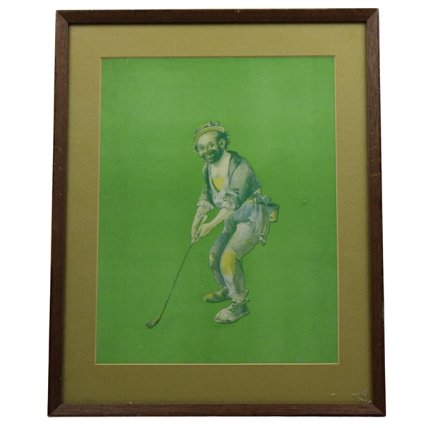 1903 Hobo Clown Golfing on Vibrant Green Matting by R. Hill - Framed