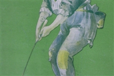 1903 Hobo Clown Golfing on Vibrant Green Matting by R. Hill - Framed