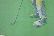 1903 Hobo Clown Golfing on Vibrant Green Matting by R. Hill - Framed