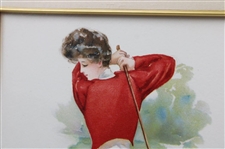 1908 Lady Golfer in Red Coat Lithograph by Maud Strumm - Copyright The Gray Lithograph