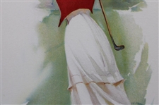 1908 Lady Golfer in Red Coat Lithograph by Maud Strumm - Copyright The Gray Lithograph