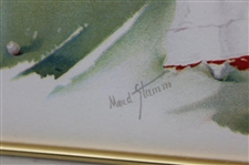 1908 Lady Golfer in Red Coat Lithograph by Maud Strumm - Copyright The Gray Lithograph