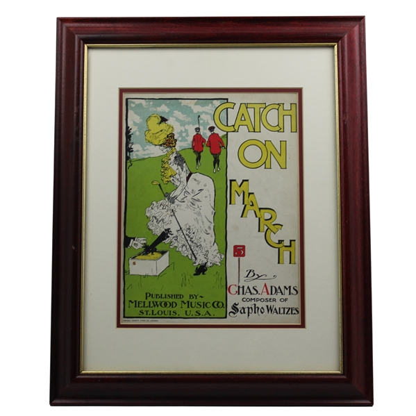 c.Early 1900s Catch on March Double Matted Music Sheet by Chas. Adams - Framed