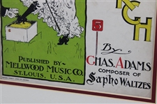c.Early 1900's 'Catch on March' Double Matted Music Sheet by Chas. Adams - Framed