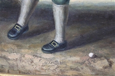 Original Oil on Canvas Young Post Swing Golfer by Unknown Artist - Mounted to Board - Framed