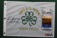 Brooks Koepka 2017 US Open at Erin Hills Embroidered Flag & Gallery Ticket - Framed JSA ALOA
