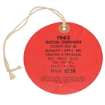 1962 Masters Tournament Sunday Ticket #3629 w/Original String - Arnold Palmer wins