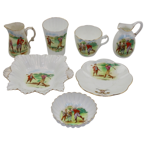 Seven (7) Piece Set of Foley China Co. Porcelain with Golf Scenes
