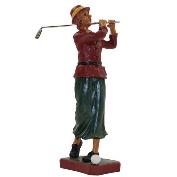 Classic Post-Swing Lady Golfer Wood Statue w/Replaced Club - Unmarked
