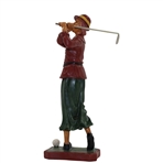 Classic Post-Swing Lady Golfer Wood Statue w/Replaced Club - Unmarked