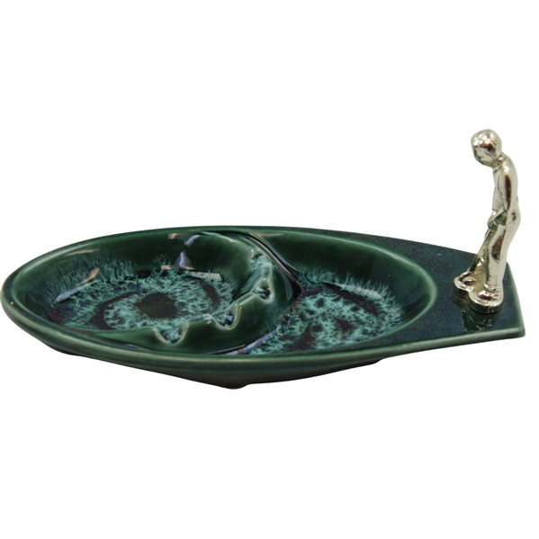 Golfer Putting Emerald Green Ceramic Ashtray in Excellent Condition - Made in America