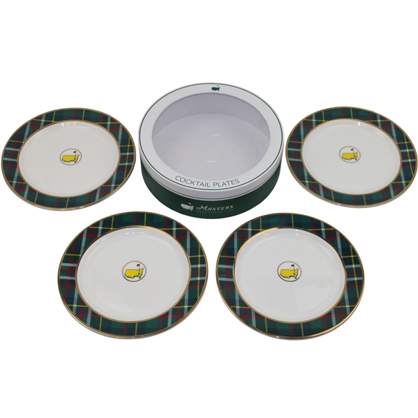 Four (4) Masters Tournament Home Collection Tartan Cocktail Plates in Original Box