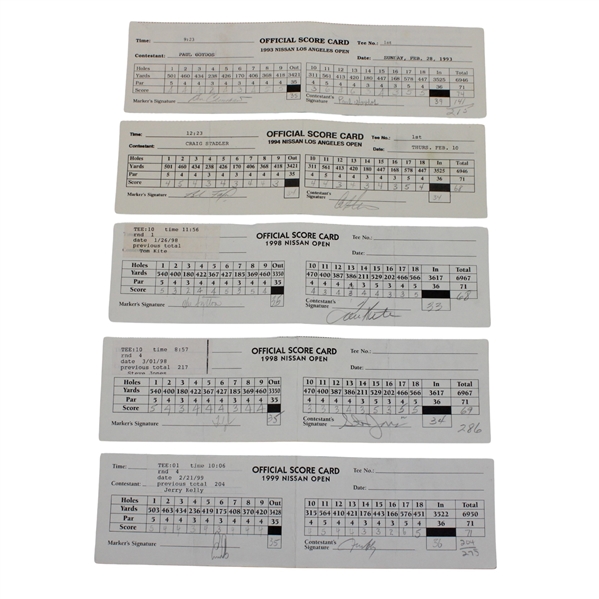 Couples, Els, Kite & (7) others Signed 1993-94-98 & 99 Nissan LA Open Official Scorecards