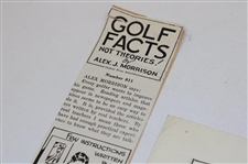 Original Pen & Ink Drawing w/ Aex Morrison 'Golf Facts' Newspaper Article Used In
