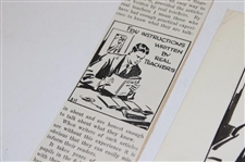 Original Pen & Ink Drawing w/ Aex Morrison 'Golf Facts' Newspaper Article Used In