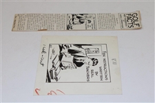 Original Pen & Ink Drawing w/ Aex Morrison 'Golf Facts' Newspaper Article Used In