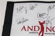 Aaron Rodgers, Bobby Knight & Fourteen (14) others Signed Andy North & Friends Flag JSA ALOA