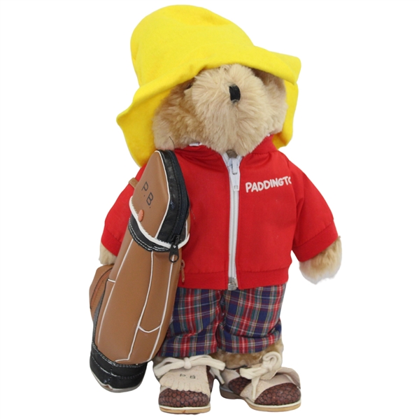 Vintage 1975 Paddington Bear Golfer with Bag & Shoes in Rain Suit - Peru Eden Toys