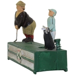 Cast Iron Birdie Putt Mechanical Golf Bank with Golfer & Caddie on Green