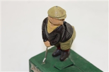 Cast Iron Birdie Putt Mechanical Golf Bank with Golfer & Caddie on Green
