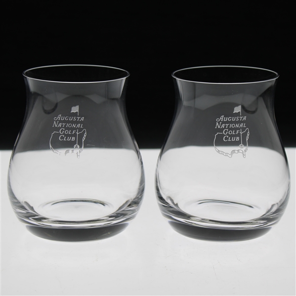 Pair of Augusta National Golf Club Sterling Cut Stemless Liquor Glasses