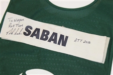 Nick Saban Signed Player/Caddie Bib/Placard & Photo from 2012 Pebble Beach JSA ALOA