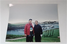 Nick Saban Signed Player/Caddie Bib/Placard & Photo from 2012 Pebble Beach JSA ALOA