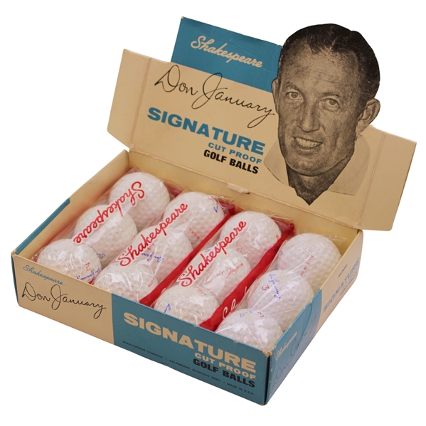 Dozen Shakespeare Don January Signature Cut Proof Golf Balls In Box