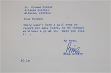 Bing Crosby Letter to Furman Bisher Discussing Golf Songs Dated January 28th, 1958 JSA ALOA